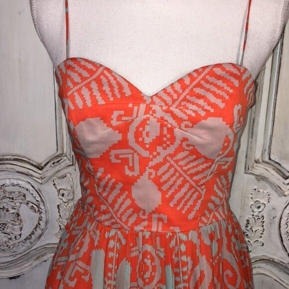 Milly of New York Orange and Beige Spaghetti Strap Waisted Fit and Flair Dress - Picture 5 of 13